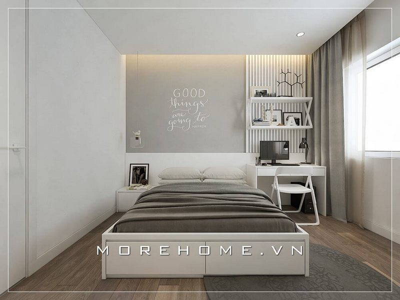 Mẫu giường ngủ hiện đại màu trắng thiết kế ngăn kéo phía dưới giúp bạn có thể dễ dàng cất hay lấy những vật dụng cần thiết của mình